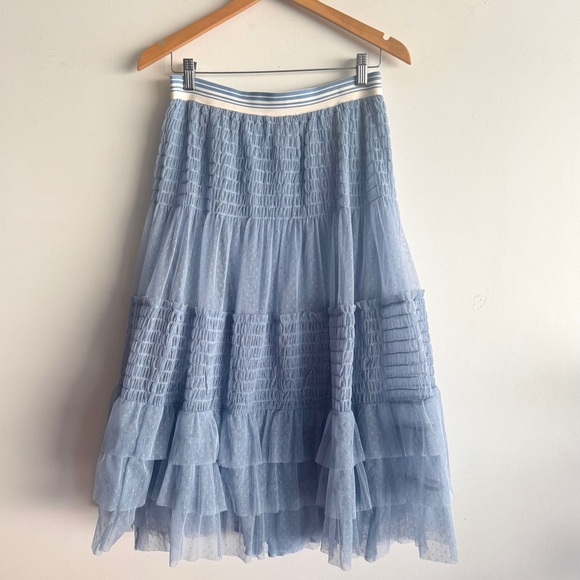 Anthropologie Maeve Tulle Skirt Swiss Dot ruffled midi with stripe elastic waist - Picture 10 of 10